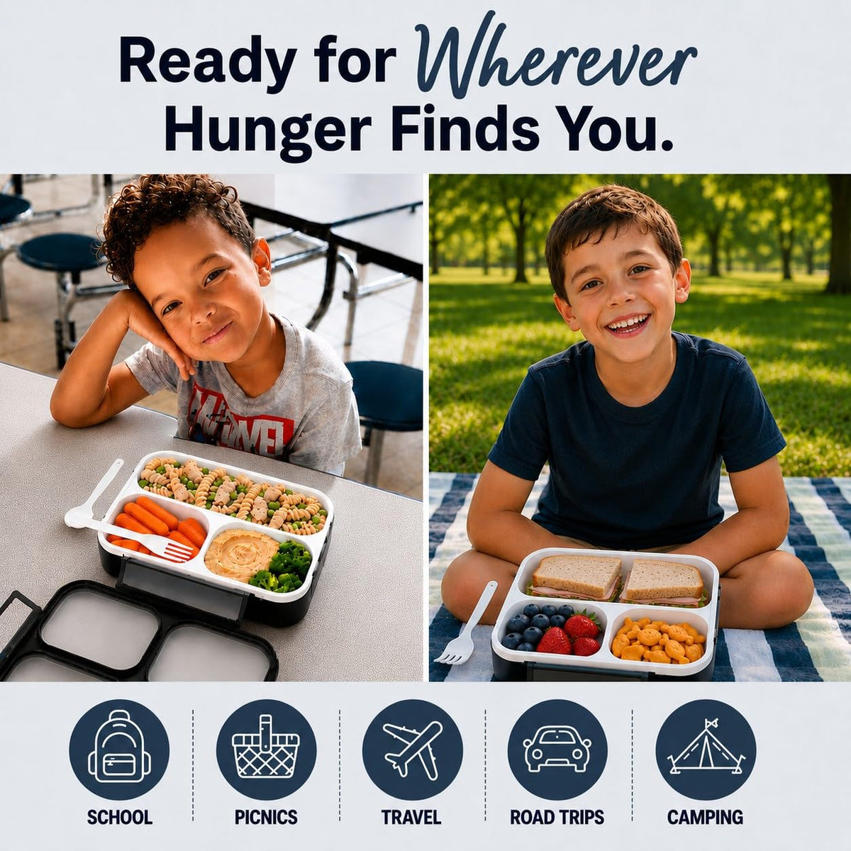 kinsho Bento Lunch Box, Ice Pack Insulated Bag for Kids, Boys, Teens, Blue