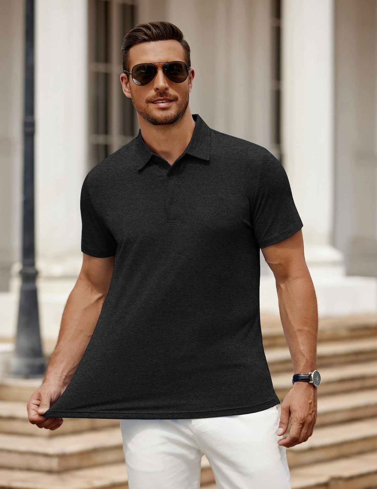 COOFANDY Men's Short Sleeve Black Golf Polo Shirts Quick-Dry Performance Tactical T-Shirt Collared Tennis Shirts Top
