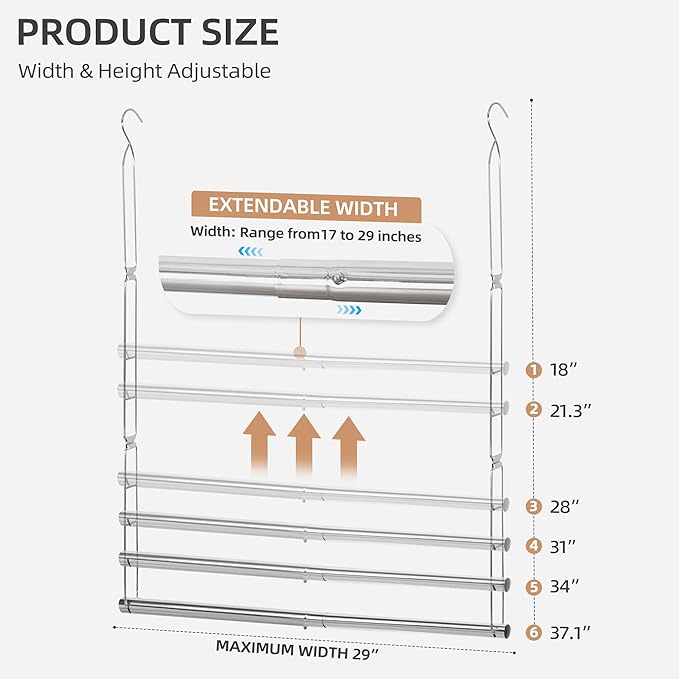 STORAGE MANIAC Hanging Closet Rod, Adjustable Width and Height Closet Hanging Organizer, Space-Saving Clothes Hanging Bar, Closet Extender Hanging Rod Double Closet Hanging Rod, 1 Pack Chrome