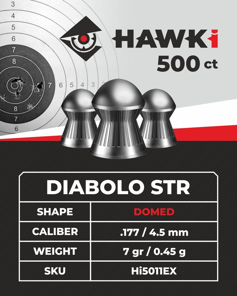 Hawki Airgun Pellets -.177/4.5mm Caliber (7 gr/0.45 g) 500 ct Hi5011EX Domed
