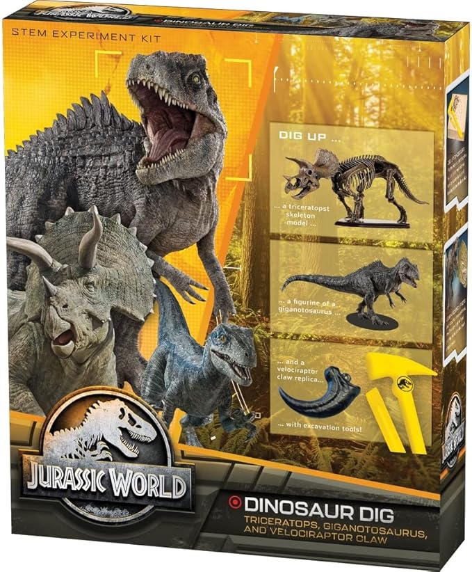 Jurassic World: Dinosaur Dig – Triceratops, Giganotosaurus & Velociraptor Claw | STEM Excavation Kit from Thames & Kosmos | Dig Prehistoric Treasures w/Custom Jurassic World Tools | Safe, Dust-Free