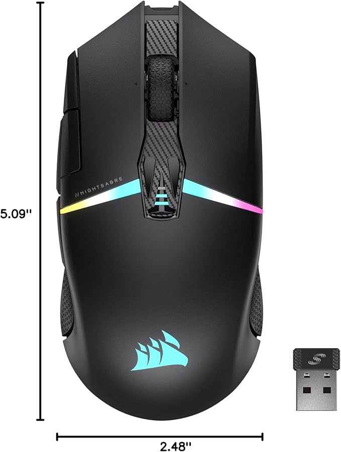 Corsair NIGHTSABRE RGB Wireless Gaming Mouse for FPS, MOBA - 26,000 DPI - 11 Programmable Buttons - Up to 100hrs Battery - iCUE Compatible - Black