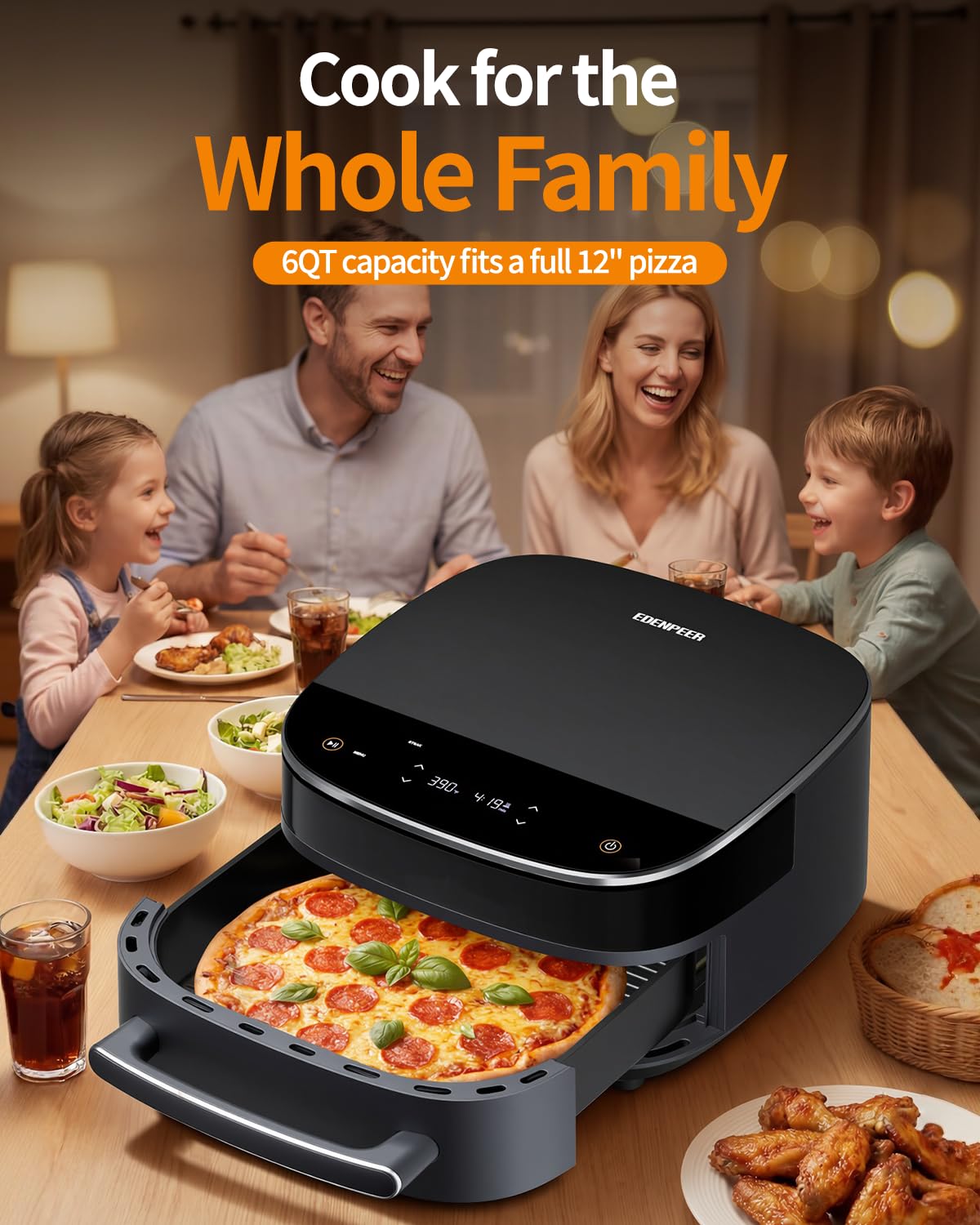 6QT Large Air Fryer, 11-in-1 Air Fryer Top & Bottom Heating, No Flip Needed