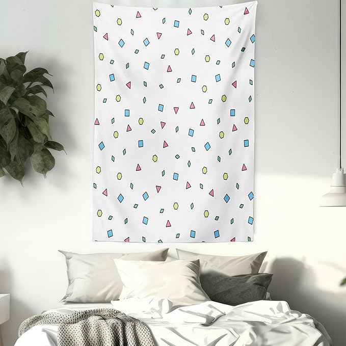 Ambesonne 90s Tapestry, Colorful Mosaic Pattern with Geometric Shapes in Memphis Style Doodle Print, Wall Hanging for Bedroom Living Room Dorm Decor, 40" X 60", Blue Green