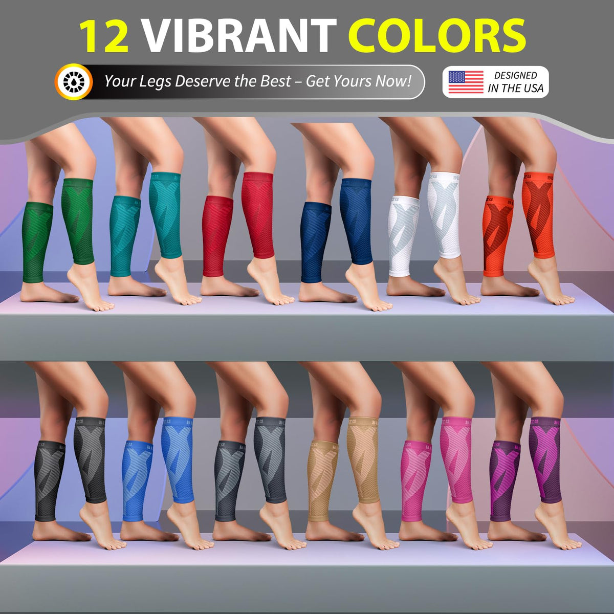 BLITZU Calf Compression Sleeve for Women and Men, Shin Splint Sleeves for Varicose Veins, Nursing, Pregnancy, Running, Footless Compression Socks Support for Calf Muscle Pain Relief Purple S-M