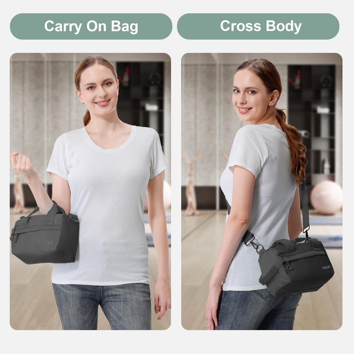 Small Gym Bag 9 inch, Mini Duffle Bag with Adjustable Strap, Lightweight Carry On Sport Bag for Women Girls (Black)
