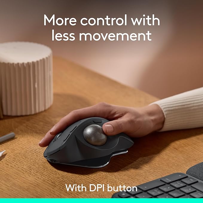 Logitech MX Ergo S Advanced Wireless Trackball Mouse, USB-C Rechargeable Wireless Ergonomic Mouse with Bluetooth and Encrypted Dongle, 6 Programmable Buttons, for PC/Mac