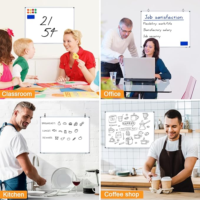 H-Qprobd White Board Dry Erase Whiteboard for Wall 24x18 (3pcs) Magnetic Boards for Office Classroom & Home, Small Wall Whiteboard Including 6 Markers, 10 Magnets, 2 Erasers & 15 Adhesive Hooks