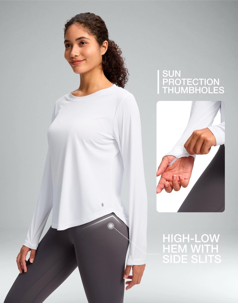 Soothfeel Women's UPF 50+ Sun Shirts Long Sleeve SPF UV Protection Rash Guard Lightweight Quick Dry Hiking Workout Tops whiteL