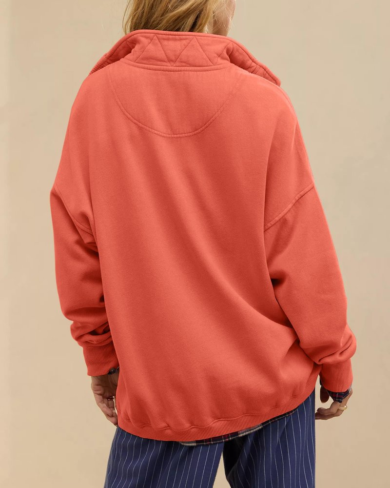 Gacaky Sweatshirt for Women Oversized Casual Long Sleeve Button Henley Neck Pullover Tops Fashion Outfits Clothes Orange XL