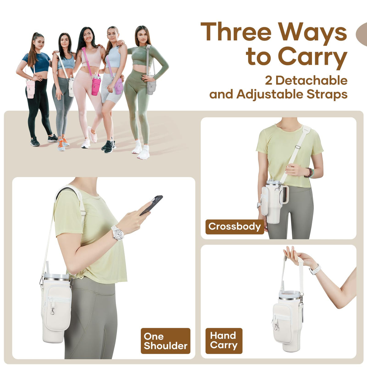 linmaya Water Bottle Carrier Bag for Stanley Cup 40/30oz with Phone Holder Pockets,Neoprene Water Bottle Cross-body Bag with Adjustable Shoulder & Hand Strap Stanley Cup Accessories