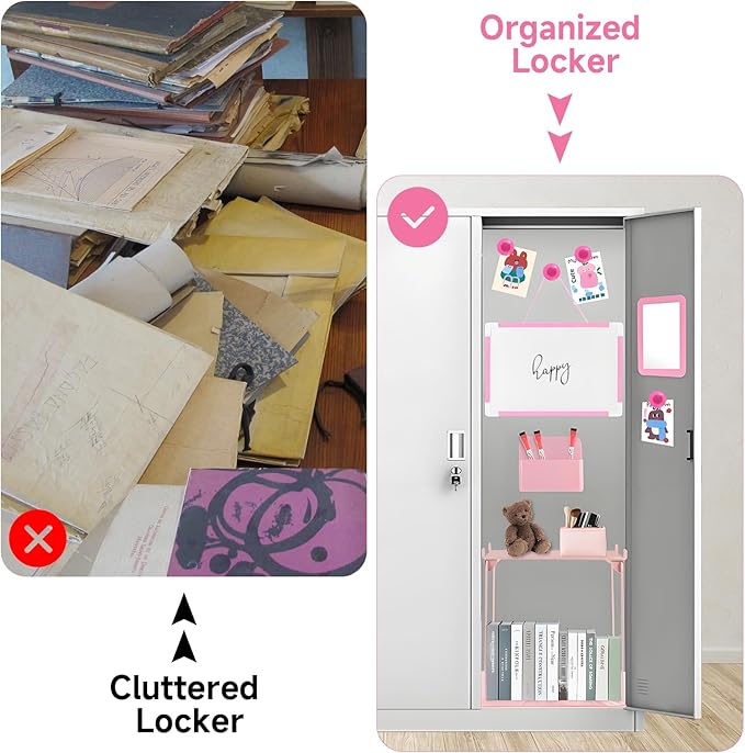 12 Pcs Locker Organizer and Decorating Kit, First Day of School Essentials,Back to School Essentials Locker Decoration, Print Whiteboard with Markers Plush Area Rug String Mirror Magnetic Cup