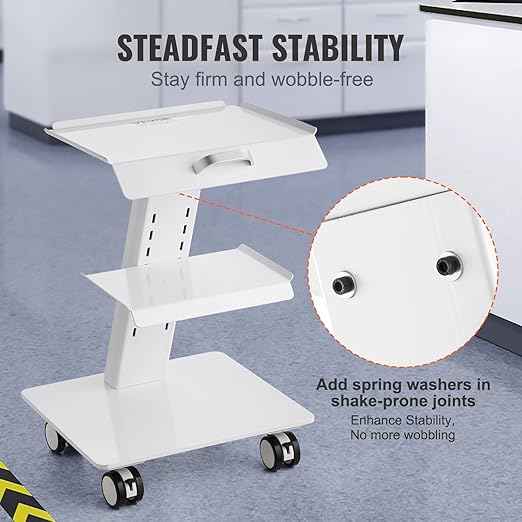 VEVOR Trolley Cart with Swivel Wheels, 3-Layer Mobile Esthetician Cart, Steel Metal Rolling Tray for Lab, Clinic, Beauty and Salon, 220 lbs Weight Capacity