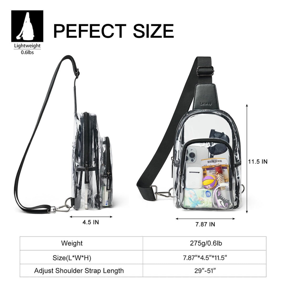 LATMAP Clear Bag for Stadium Events, Clear Purse for Women Stadium Crossbody Bag, Transparent Backpack for Concerts Sports-Black