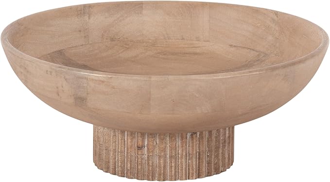 Kate and Laurel Rooks Modern Decorative Ribbed Wood Bowl, 12 Inch Diameter, Light Natural, Transitional Raised Fruit Bowl for Kitchen Counter or Use as Living Room or Entryway Table Decor