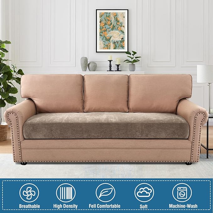H.VERSAILTEX Stretch Chenille Couch Covers for 3 Cushion Couch Sofa Thick Soft Individual Couch Cushion Covers Replacement Couch Cover 3 Cushion Sofa(3 Seater Sofa Cushion Cover,Taupe)
