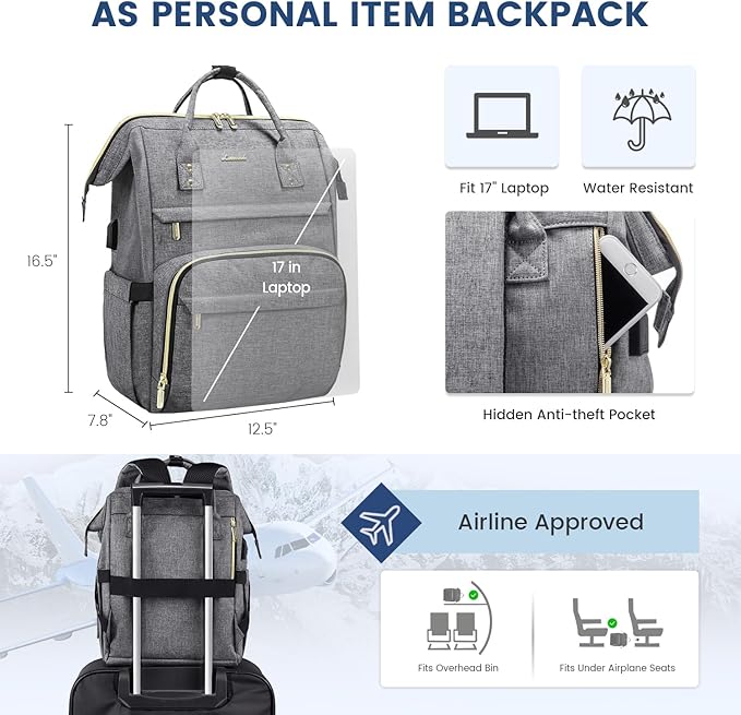 LOVEVOOK 17 inch Laptop Backpack Women, Large Travel Computer Back Pack with USB Charging Port, Anti Theft Backpack for Women Teacher Nurse Work, College Business, Austere Grey