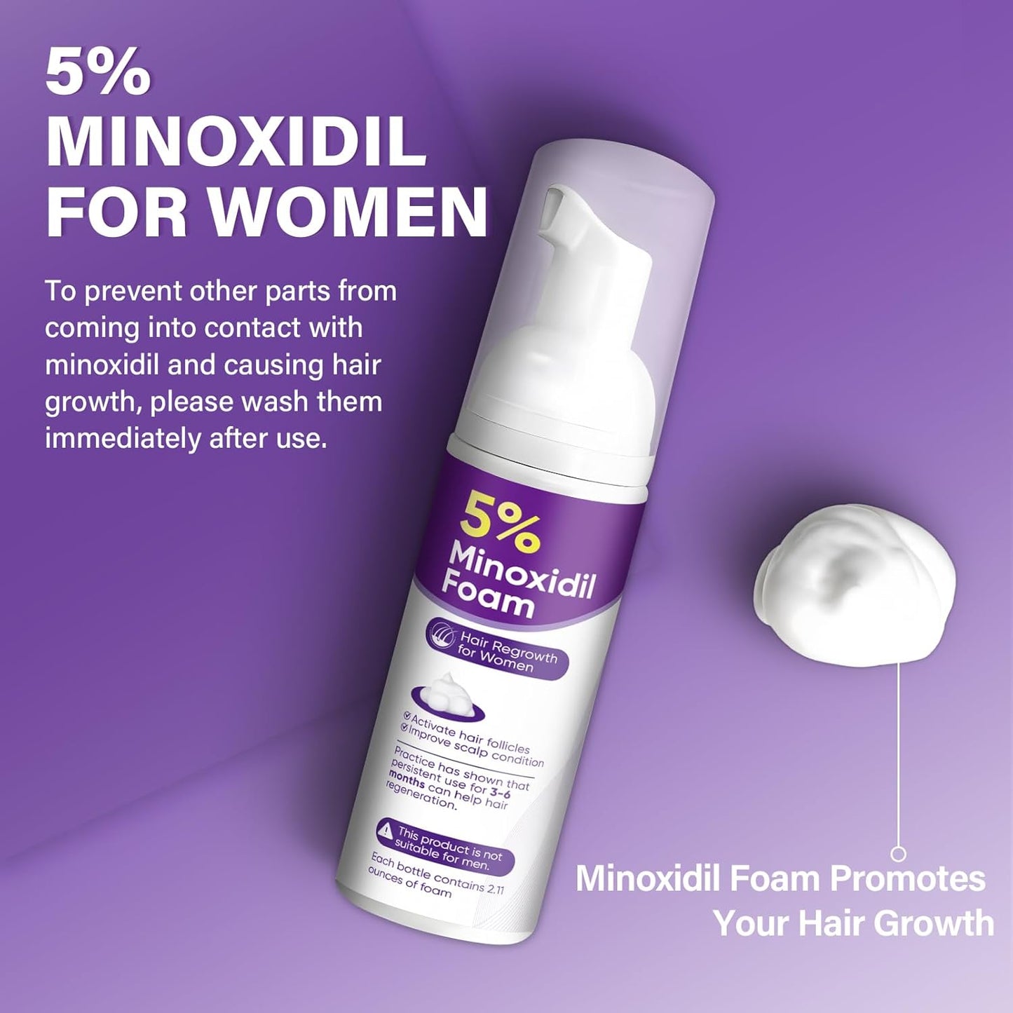 5% Minoxidil Foam for Women Hair Growth Foam Suitable for Hair Thinning Receding Hairline and Hair Loss to Hair Regrowth Get Thicker Fuller Hair 1 Bottles 2.11 Ounces Each