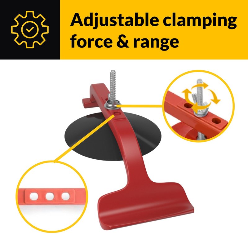 BRIXWELL Suck N Clamp Adjustable Cup Clamps, Acrylonitrile Butadiene Styrene Material, 7-1/8" Length, 3-3/8" Cup Diameter, Adjustable Clamp Set, Pack of 6, Red Finish