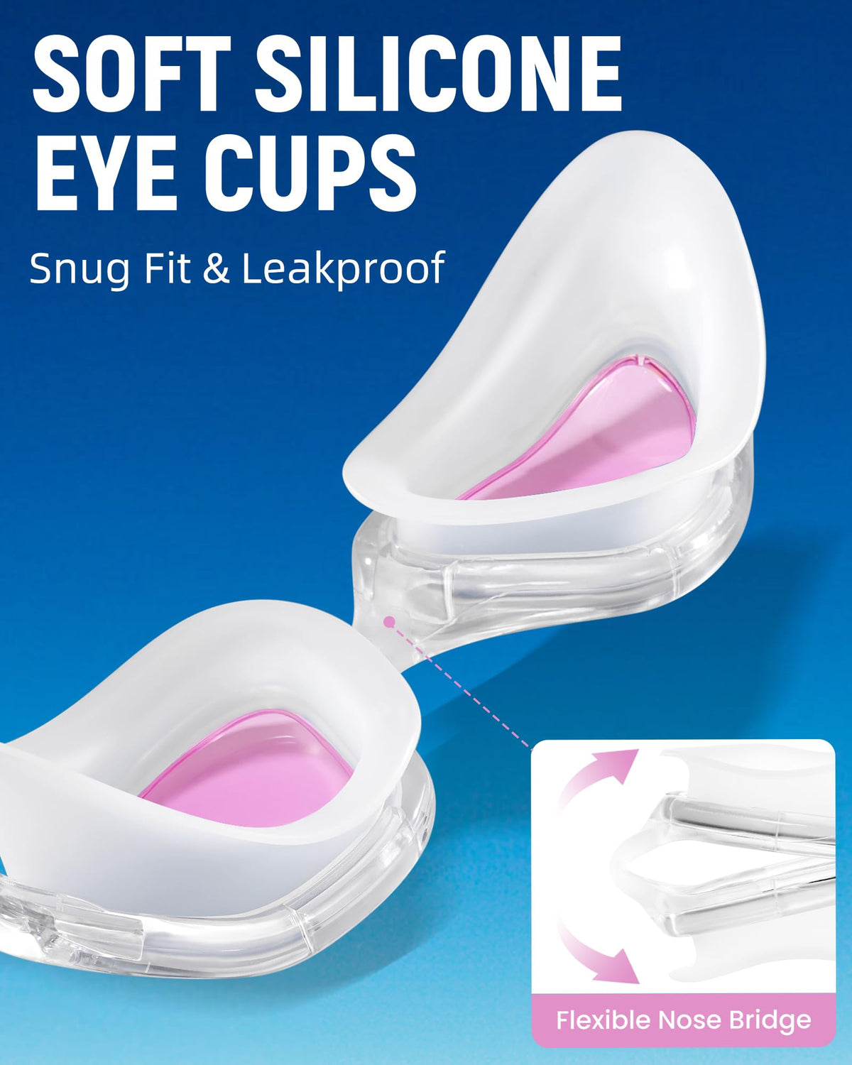 Keary Pink Swimming Goggles Adult Anti-Fog UV Protection Wide Field Vision Unisex Full Rim Plastic Frame Compact Round Swim Goggles with Case