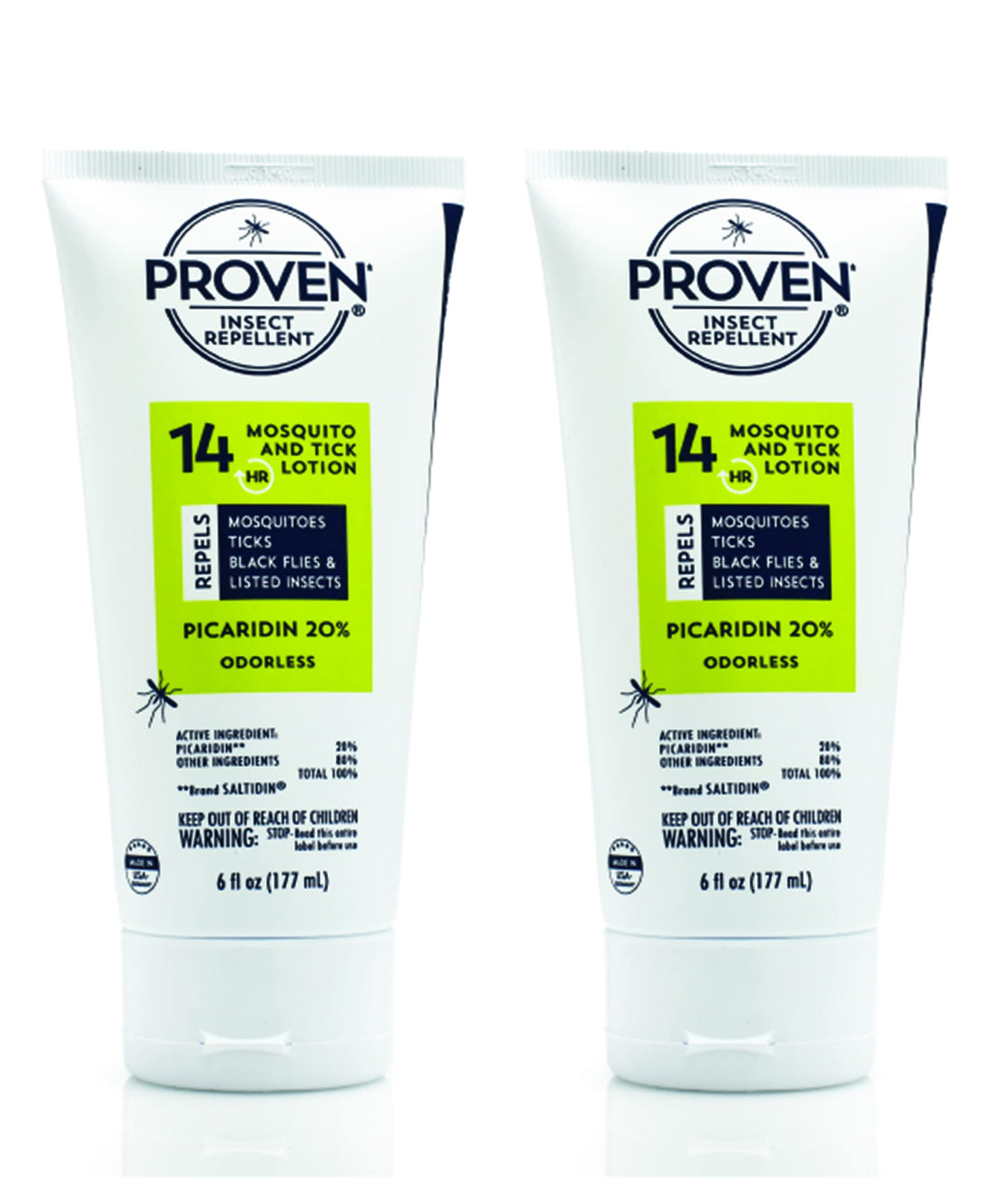 Proven Insect Repellent Lotion for Mosquitoes, Ticks & Black Flies - (2 Pack) 6 fl oz - DEET Alternative Mosquito Repellent - Up to 14-Hour Protection - Great for Camping or Hiking - Odorless