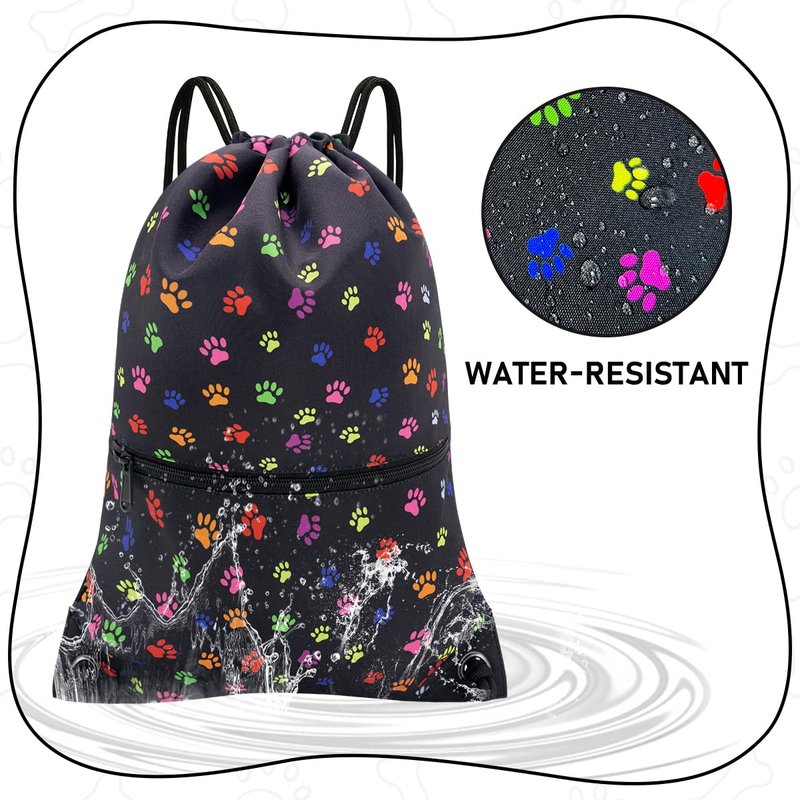 HOLYLUCK Drawstring Backpack Bag Sport Gym Sackpack (Black dog paw prin)