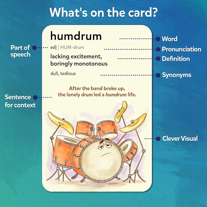 Skillmatics Vocabulary Flash Cards for Kids - Learn 100 Words with Wordplay, Visuals & Soundplay, Educational Gift for Ages 10, 11, 12, & Up, Screen-Free Language Game