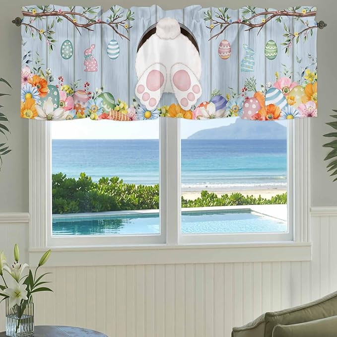 Easter Curtain Valances for Windows, Kitchen Valance Window Treatment, Spring