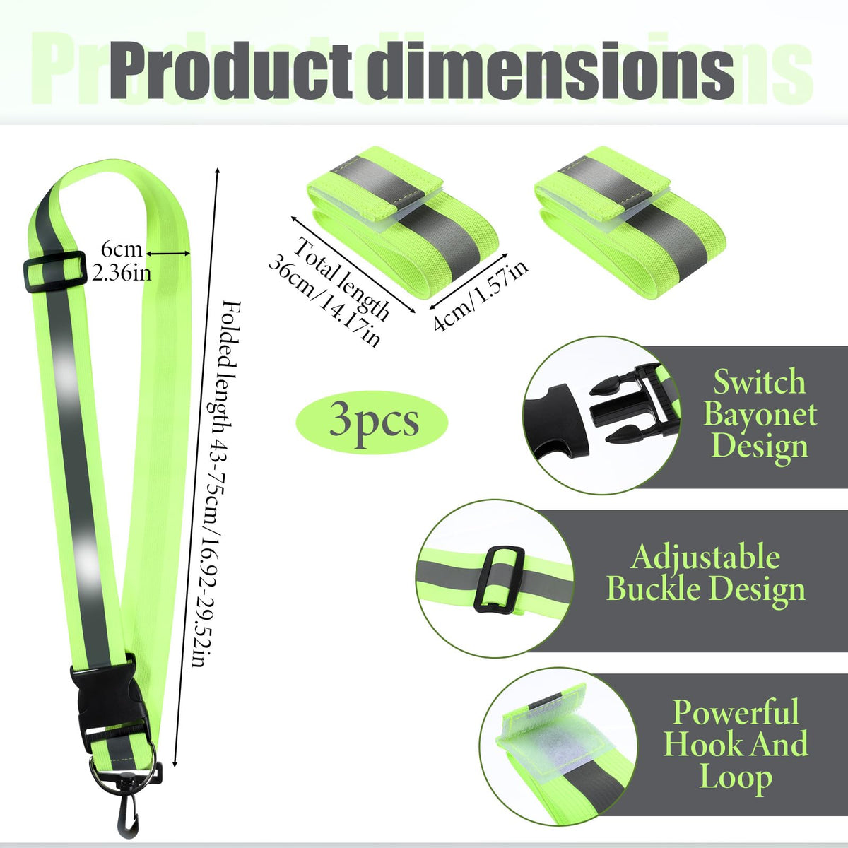 Alrhso Reflective Sash for Walking at Night, 3 Pcs High Visibility Reflective Running Gear Night, Adjustable Night-Walking Safety Gear for Men Women
