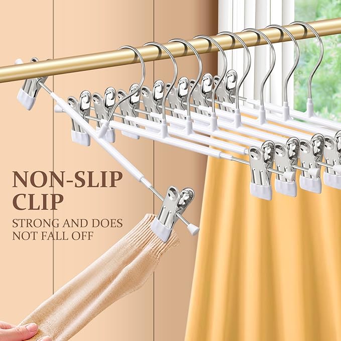 20 Pack 12Inch Heavy Duty Pants Skirt Hangers with Clips,Metal Trousers Hanger for Jeans White Non Slip Women Shorts Hangers Saving Space Clothing Hanger for Adult,Men,Children,Kid,Baby