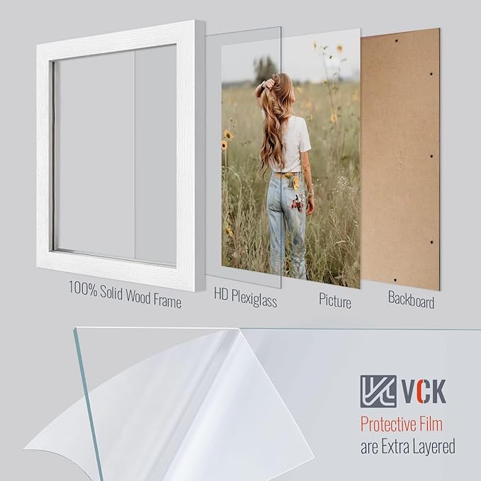 VCK 11x14 Picture Frame, White Wood 14 x 11 Diploma Document Frames, Home or Gallery Wall Hanging, 2 Pack