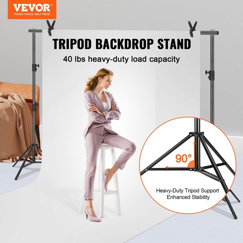 VEVOR 11.5 x 9.6 ft Heavy Duty Backdrop Stand, Height Adjustable Photography Backdrop Stand, Background Support System with 6 Clamps and A Carry Bag, for Party, Wedding, Display, Photo
