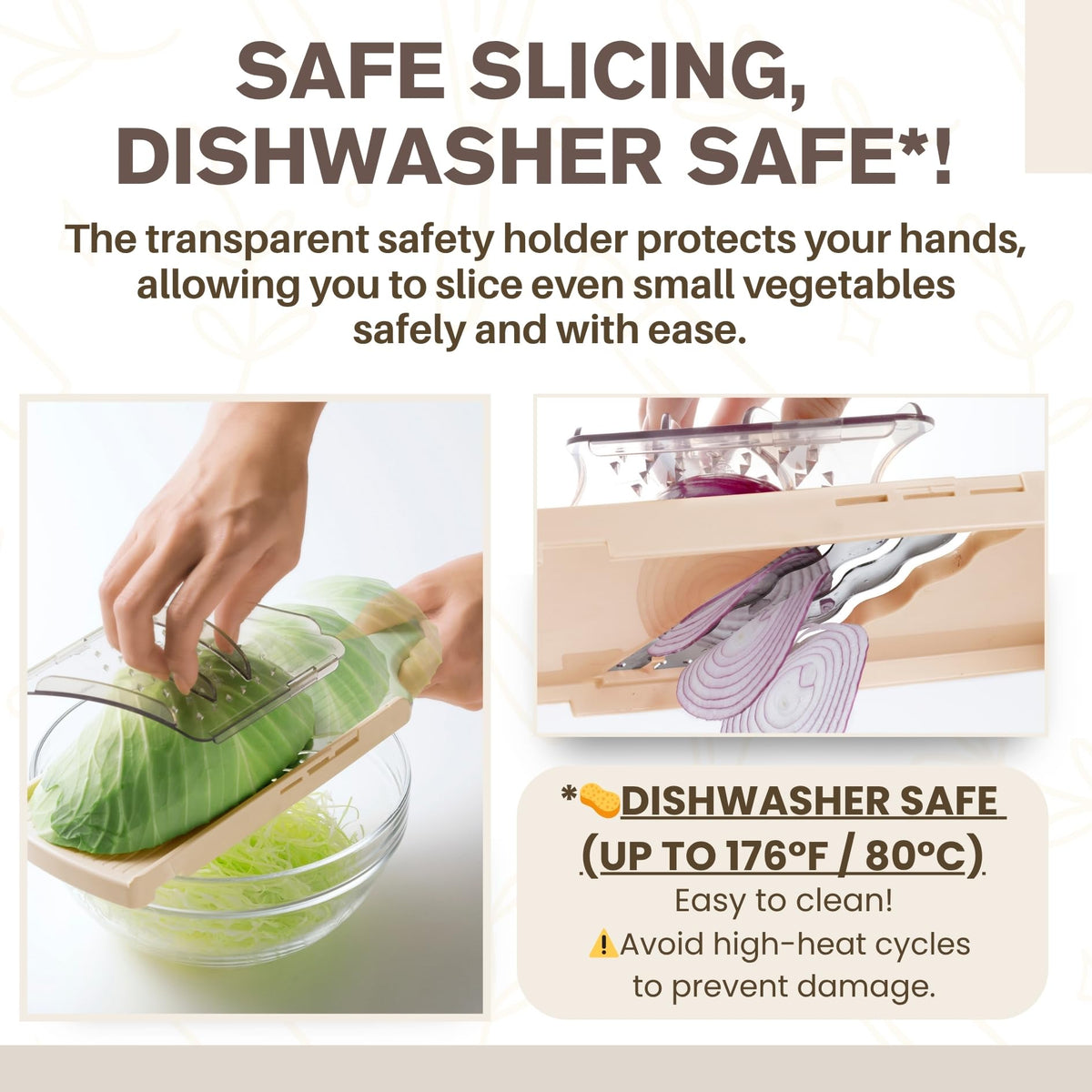 Arnest Japanese Cabbage Slicer Mandoline, 3-Blade Triple Wave Ultra-Thin Shredder for Tonkatsu-Style Slaw, Stainless Steel Wave Blades, Safety Holder, Easy-Rinse Clean, Compact Beige, Made in Japan