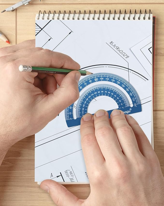 Honagu Triangular Ruler Set, 2 Sets/8 Pieces Aluminum Alloy Ruler, Metal Drafting Ruler, Geometric Protractor for Students, Draftsmen, Engineers, School Office Supplies(15cm/5.9inches, Red+Deep Blue)