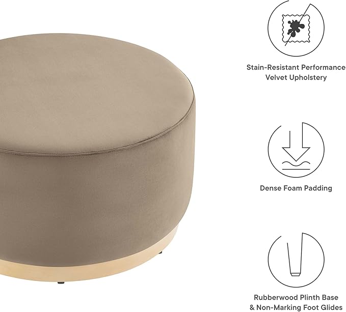 Modway Large 29" Round Performance Velvet Upholstered Upholstered Ottoman
