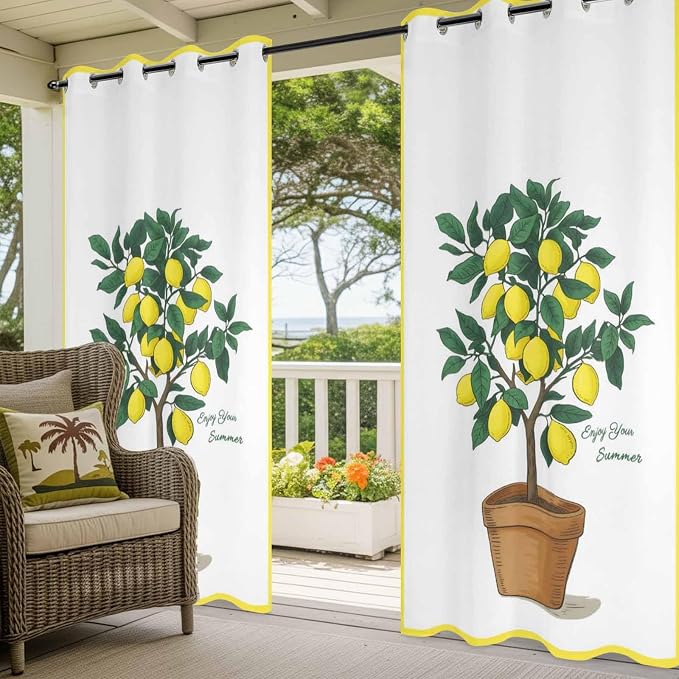 Lemons Outdoor Curtains for Patio Summer Fruit Lemon Tree Waterproof Outside