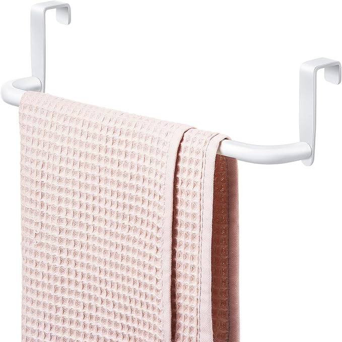 2 Pieces Metal Towel Bar Kitchen Cabinet Steel Towel Rack Bar for Hanging on Inside or Outside of Doors, Home Kitchen Bathroom(White)