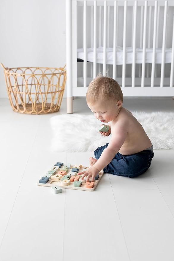Pearhead Wooden Alphabet Puzzle, ABC Learning Toy for Toddlers, Montessori Educational Play, Spring Easter Basket Gift