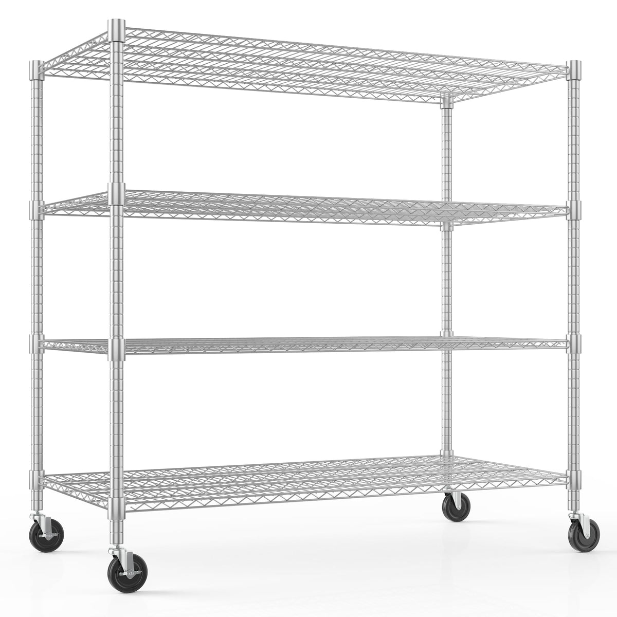 Himimi 72" H Storage Shelves 4 Tier Metal Shelving Adjustable Wire Shelf with Wheels, Heavy Duty Shelving for Garage Kitchen Pantry Bathroom Laundry 18" D*48" W*72" H, Black
