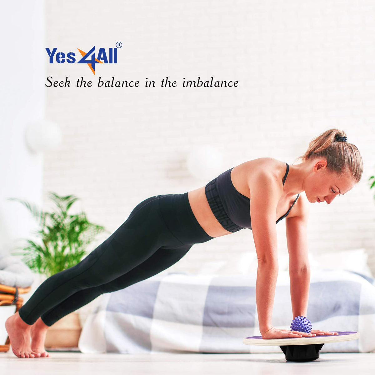 Yes4All Wooden Wobble Balance Board – Exercise Balance Stability Trainer 15.75 inch Diameter - Blue - ²L6CJZ