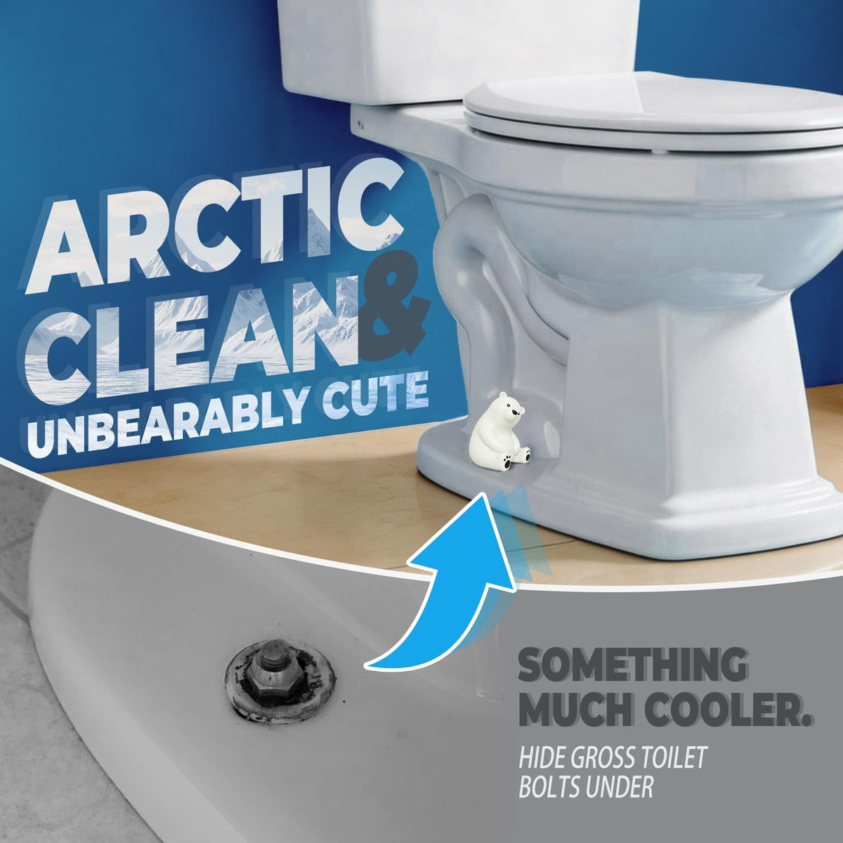 MENNTY Polar Bear Toilet Bolt Covers Decorative, Glow in the Dark Toilet Bolt Caps, 2 PCS Cute PLA Toilet Caps for Bottom of Toilet – Hide Rusty Bolts, Easy Push-On Fit