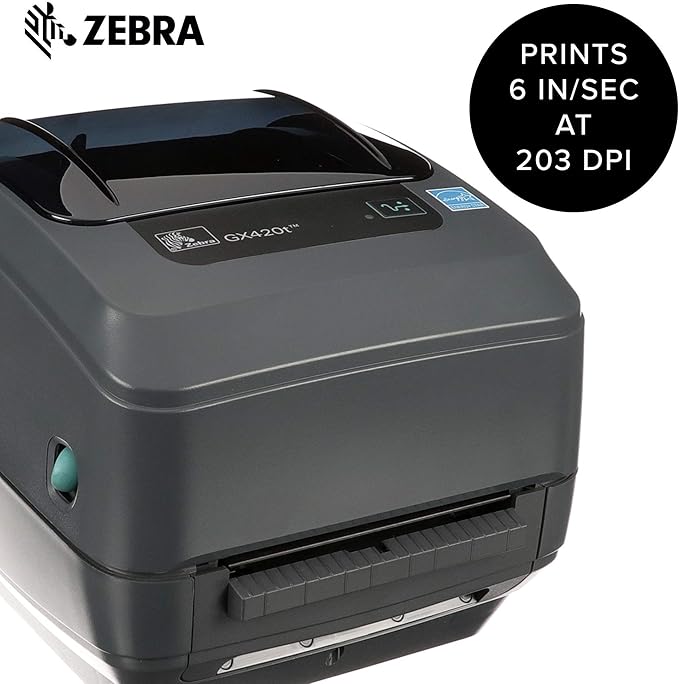 Zebra - GX420t Thermal Transfer Desktop Printer for Labels, Receipts, Barcodes, Tags - Print Width of 4 in - USB, Serial, and Ethernet Port Connectivity (Includes Peeler) - GX42-102411-000 (Renewed)