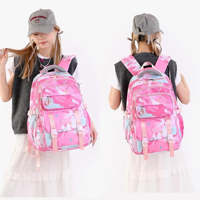 MITOWERMI Pink Backpack for Girls Bookbag Kids School Bags Multi-pocket Girls Backpack for School Elementary Students Schoolbags Teens Back packs (Pink)