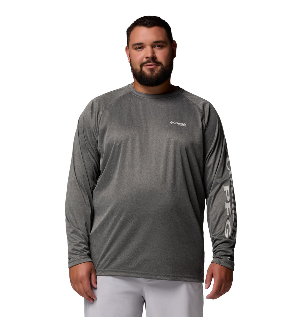 Columbia Men's PFG Terminal Tackle Long Sleeve Fishing Shirt, Charcoal Heather/Cool Grey Logo, 4X