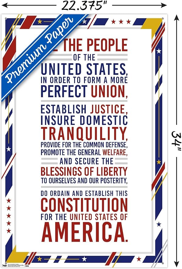 Trends International The United States Of America - Constitution Preamble Wall Poster, 22.37" x 34.00", Premium Poster & Push Pin Bundle