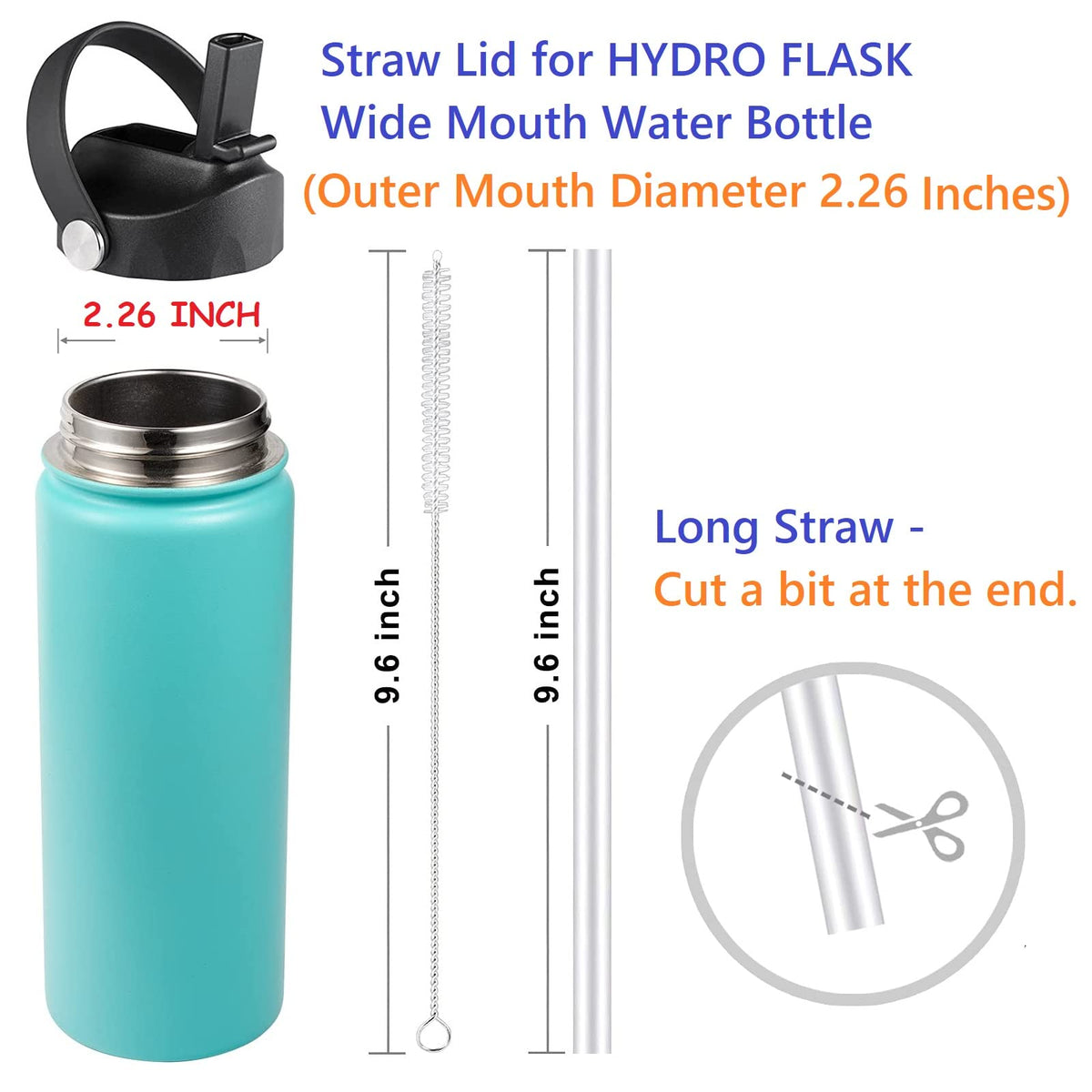 Straw Lid for Hydro Flask Wide Mouth, Lids with Straw for Hydroflask Wide Mouth 32 40 oz, Top Replacement Cap Sport Lid, Black