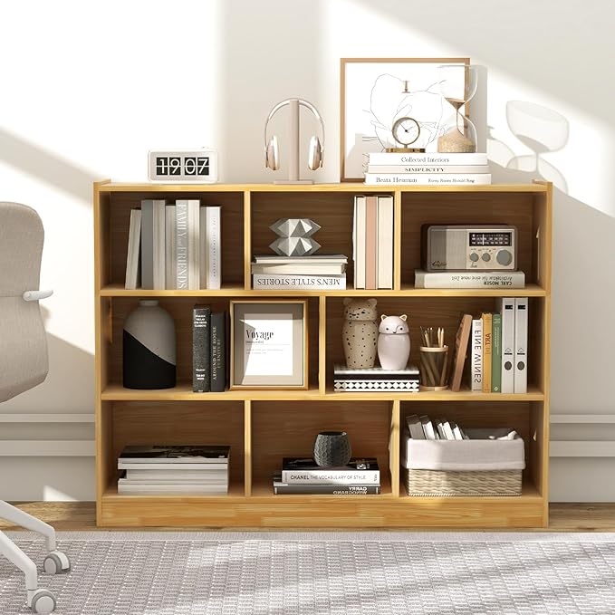 NAFORT 8-Cube Organizer Storage Cabinet, 3-Tier Bookshelf,Low Displaycase, Wooden Bookcase for Bedroom/Preschook/Classroom/Office, Burlywood