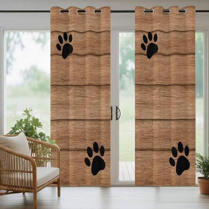Wood Grain Outdoor Curtains for Patio Claws Animals Wooden Vintage Waterproof