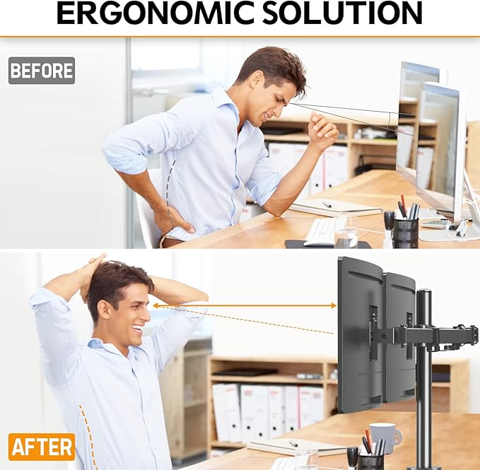 MOUNTUP Dual Monitor Desk Mount, Max 32 Inch up to 17.6lbs, Fully Adjustable Dual Monitor Arm for 2 LCD Screens, Double Monitor Stand with C-Clamp and Grommet Base