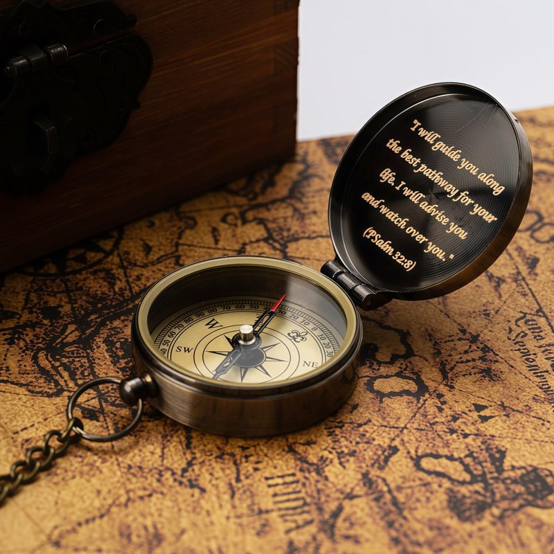 God's Guide & Blessing Compass, Trust in The Lord Compass, Wood Box Greeting, Inspirational Gift Men, Christian Boys Baptism Gifts, Graduation Day with Wooden Box